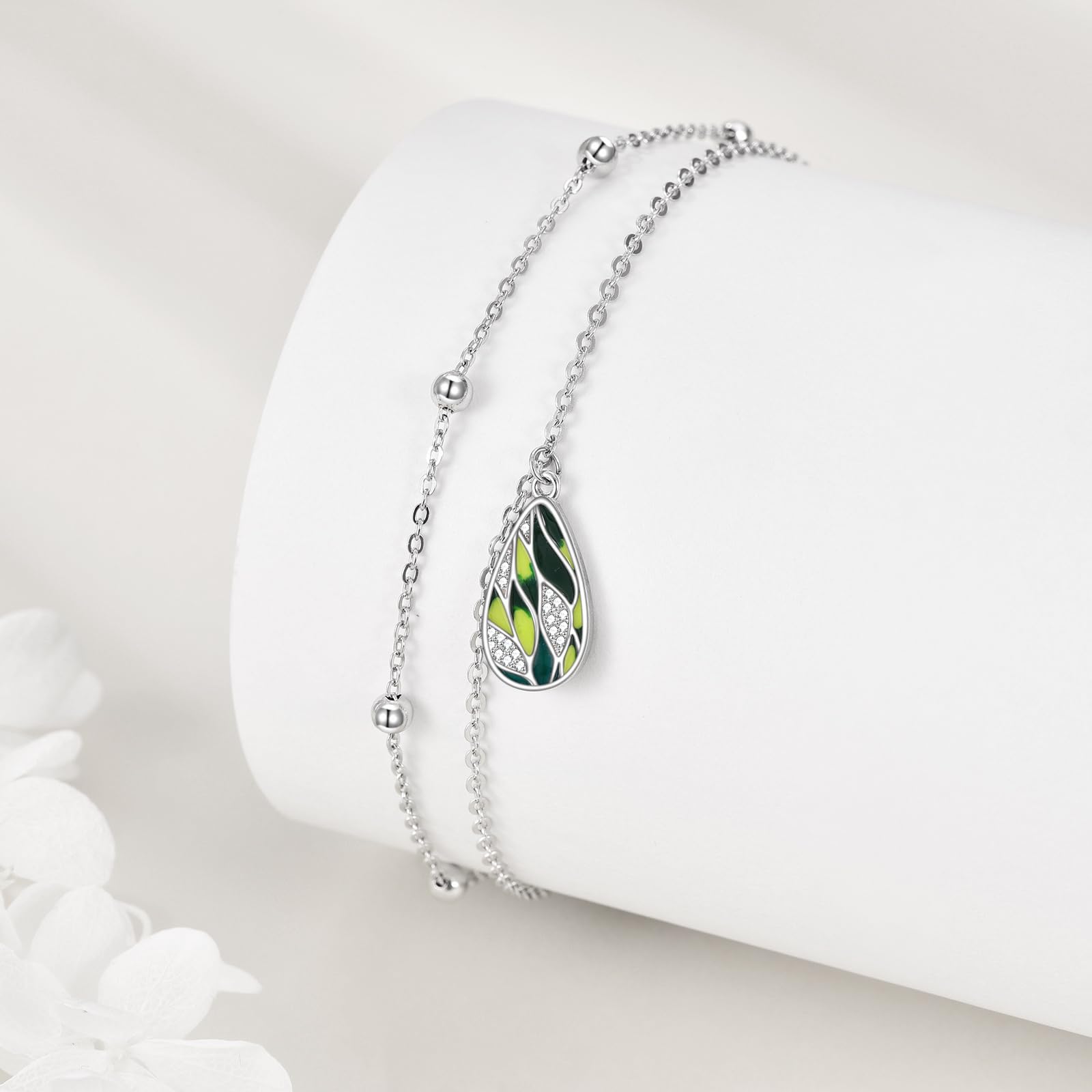 POPLYKE Meeresschildkröte Fußkettchen für Damen 925 Sterling Silber Mondstein Knöchel Armband Mädchen Doppelschichtige Kette Mondstein Geschenke Sommer Strand Schmuck