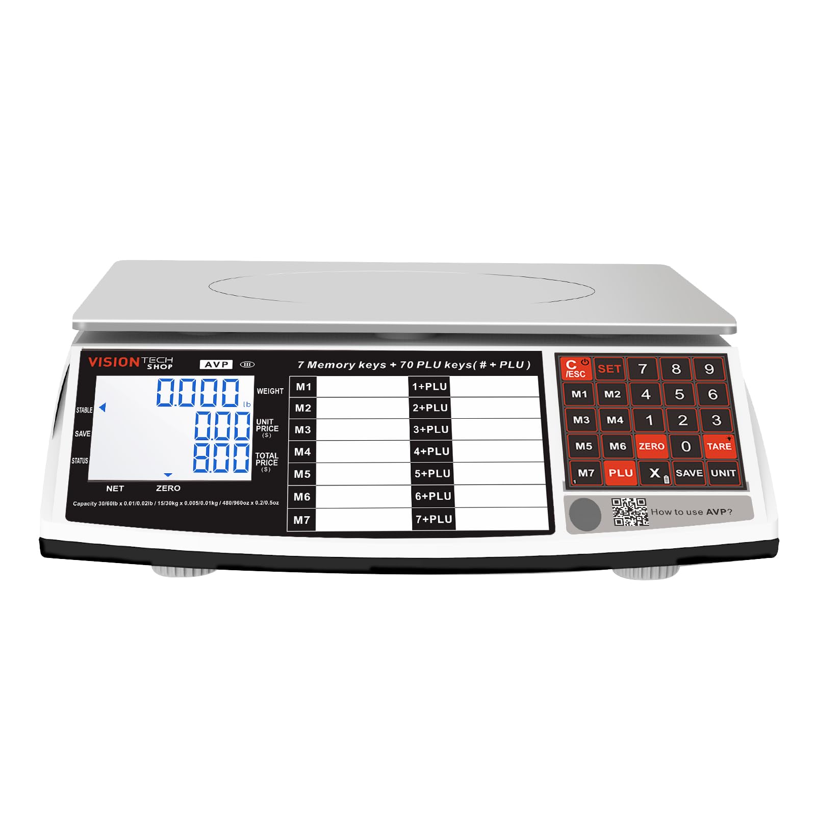 VisionTechShop AVP - Báscula de computación tipo banco, 30/60 libras x 0.01/0.0 kg, diseño de ahorro de energía, retroiluminación LCD ajustable