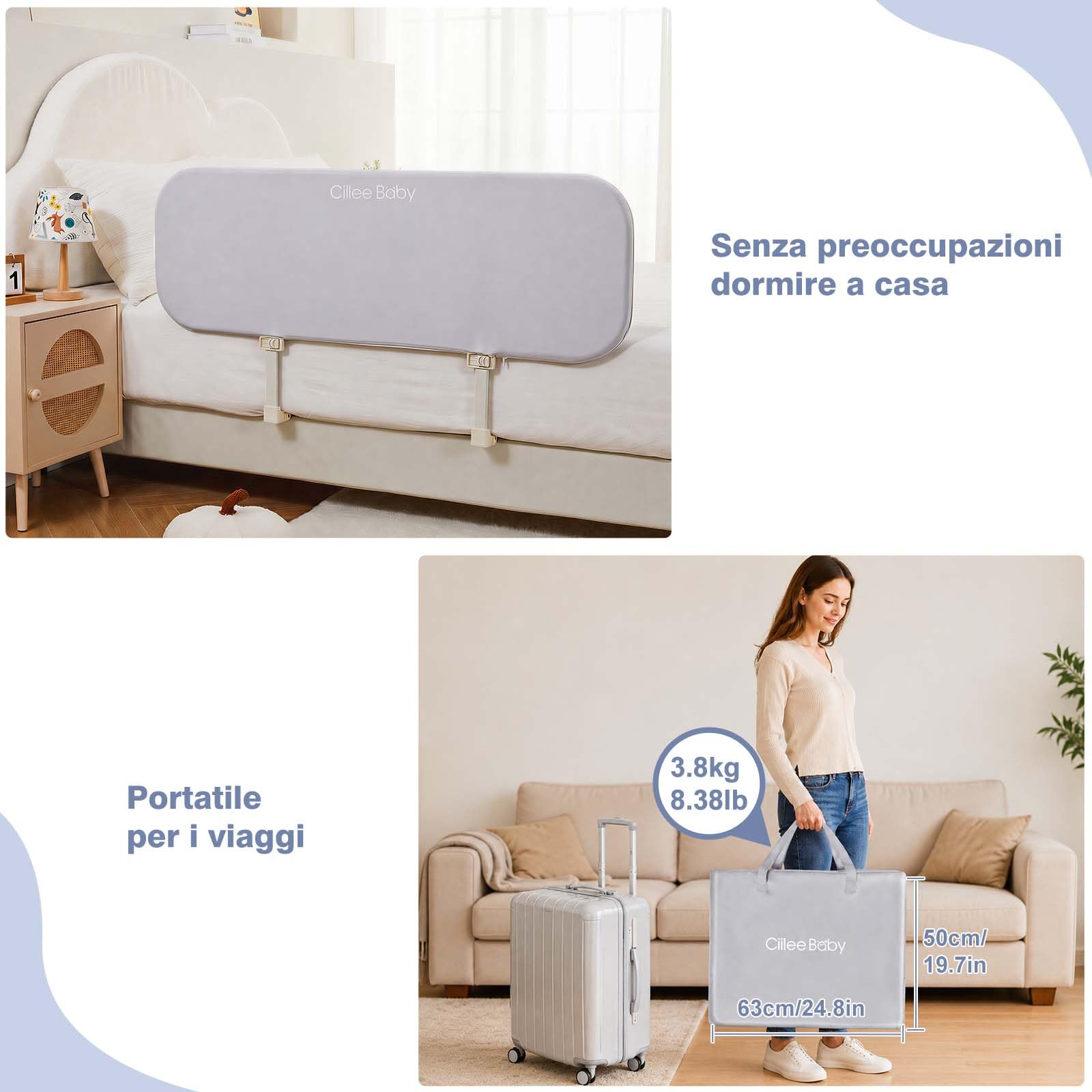 GUUSII HOME Sponda Letto Bambini Portable Sbarra Letto Matrimoniale Singolo Anticaduta Pieghevole Bed Barriera Protezione Letti per Bambini Removibile Paracolpi Spondinaletto da Viaggio (120cm)