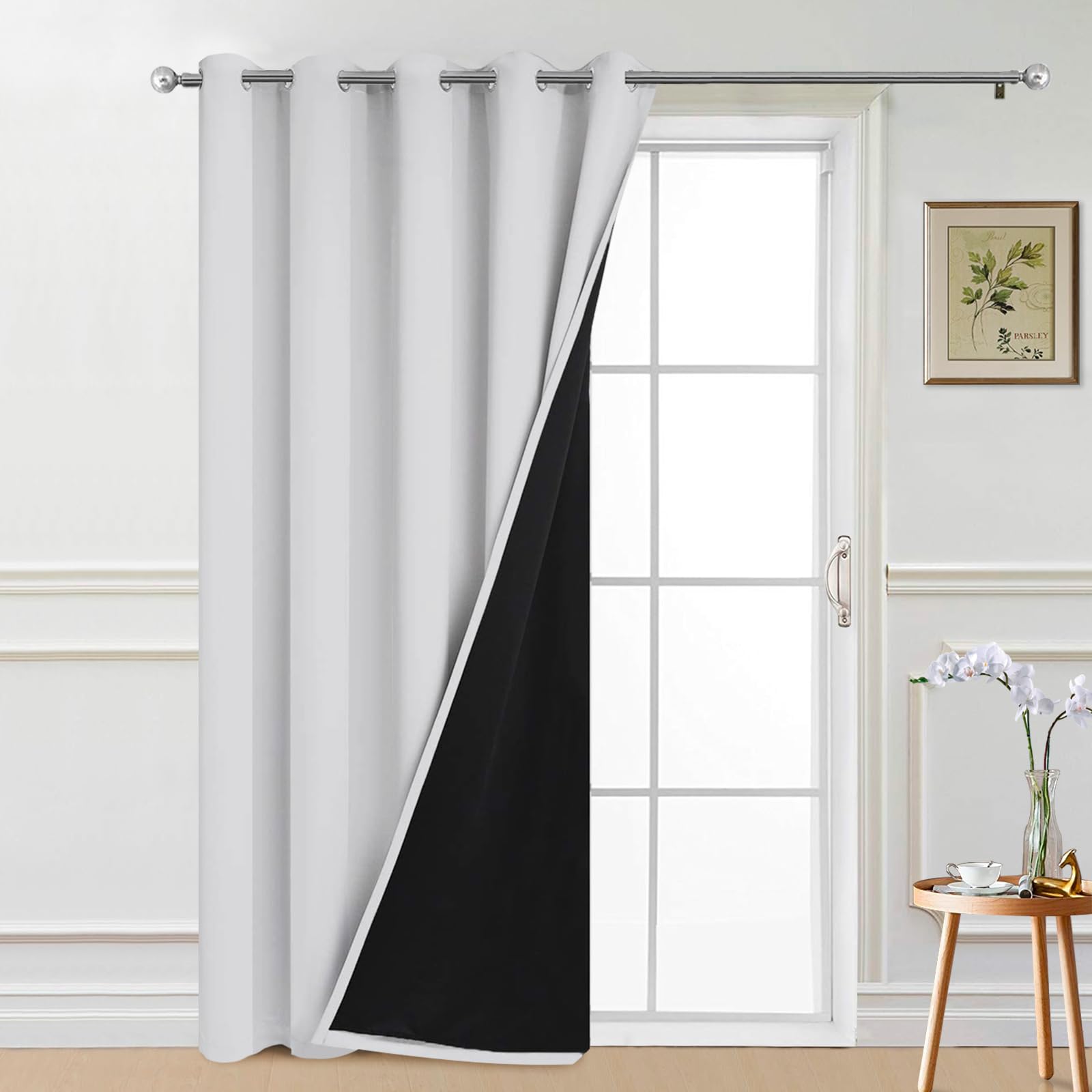 Yakamok 100% Blackout Lined Panels, Thermal Insulated Blackout Curtains for Bedroom, Heat Blocking Drapes for Living Room(70Wx84L, Greyish White, 1 Panel)