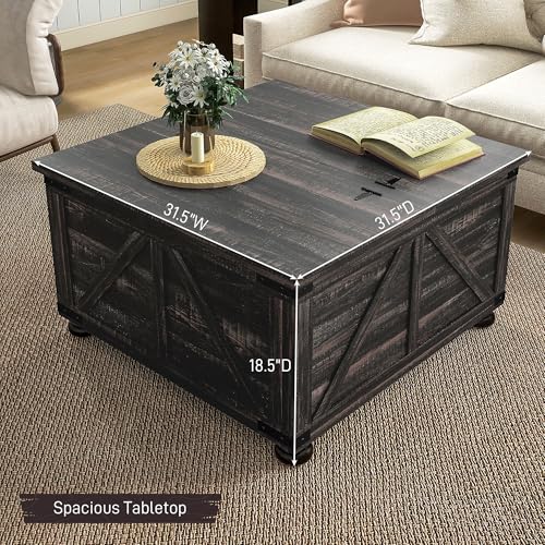 HOMCOM-Farmhouse-Coffee-Table-315-Square-Coffee-Table-with-Storage-Living-Room-Center-Table-with-Hinged-Flip-Lift-Top-and-Hidden-Space-Distressed-Brown HOMCOM Farmhouse Coffee Table 315 Square Coffee Table with Storage Living Room Center Table with Hinged Flip Lift Top and Hidden Space Distressed Brown