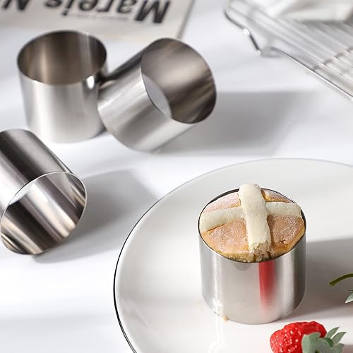 Miniatura 3 de Anillos para tartas, 6 paquetes de 2 x 2 pulgadas, de acero inoxidable, antiadherentes, moldes de anillo redondo, moldes de mousse para postre,