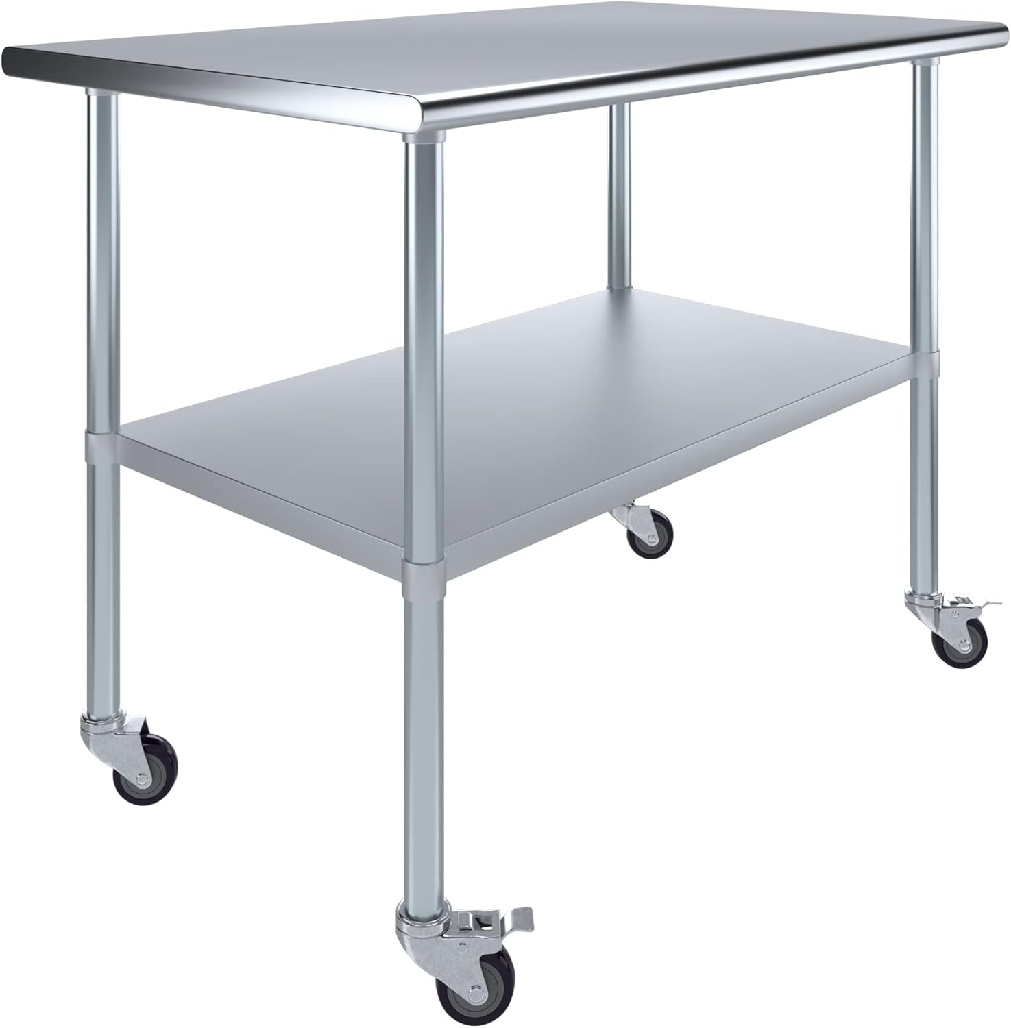 AmGood Stainless Steel Work Table with Casters | Work Station | Metal Utility Table On Wheels (Stainless Steel Work Table + Casters, 48 Long x 30 Deep)