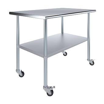 Work Table Food Prep 30 x 48 with Casters Wheels - Stainless Steel
