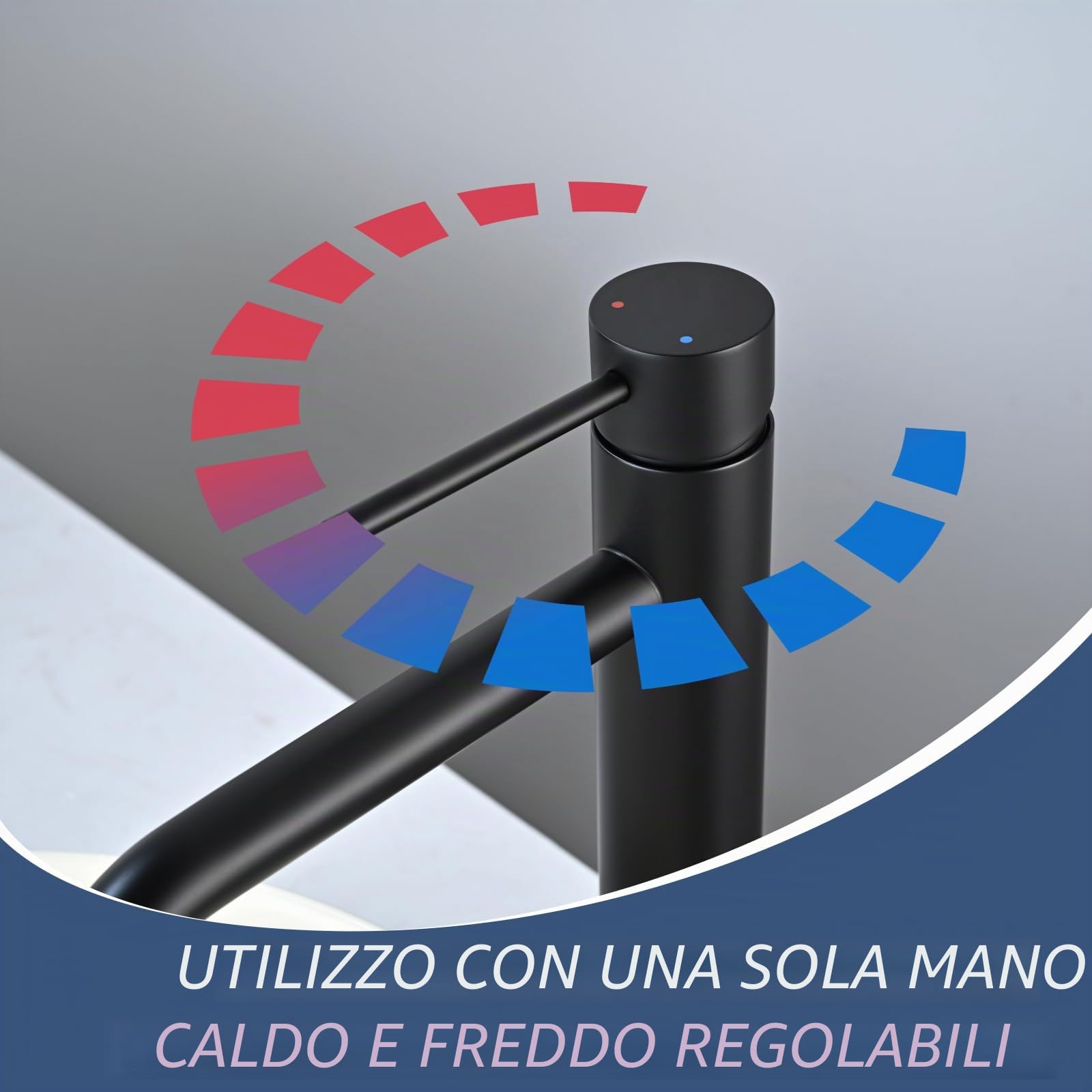 Rubinetto per Lavabo Alto, DETBOM Miscelatore Monocomando Acqua Calda e Fredda, Miscelatori per Bagno da Appoggio in Acciaio Inossidabile 304, Aeratore Rimovibile, Nero Opaco