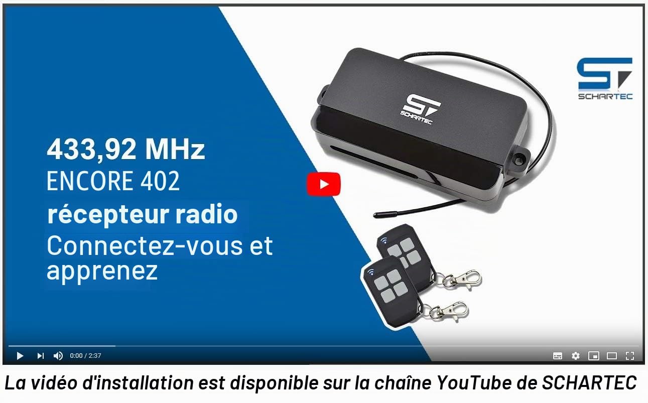 Schartec Récepteur radio universel pour portail de garage 433 MHz avec 2 émetteurs radio manuels pour entraînement de portail2 x émetteurs manuels pour entraînement de portail.