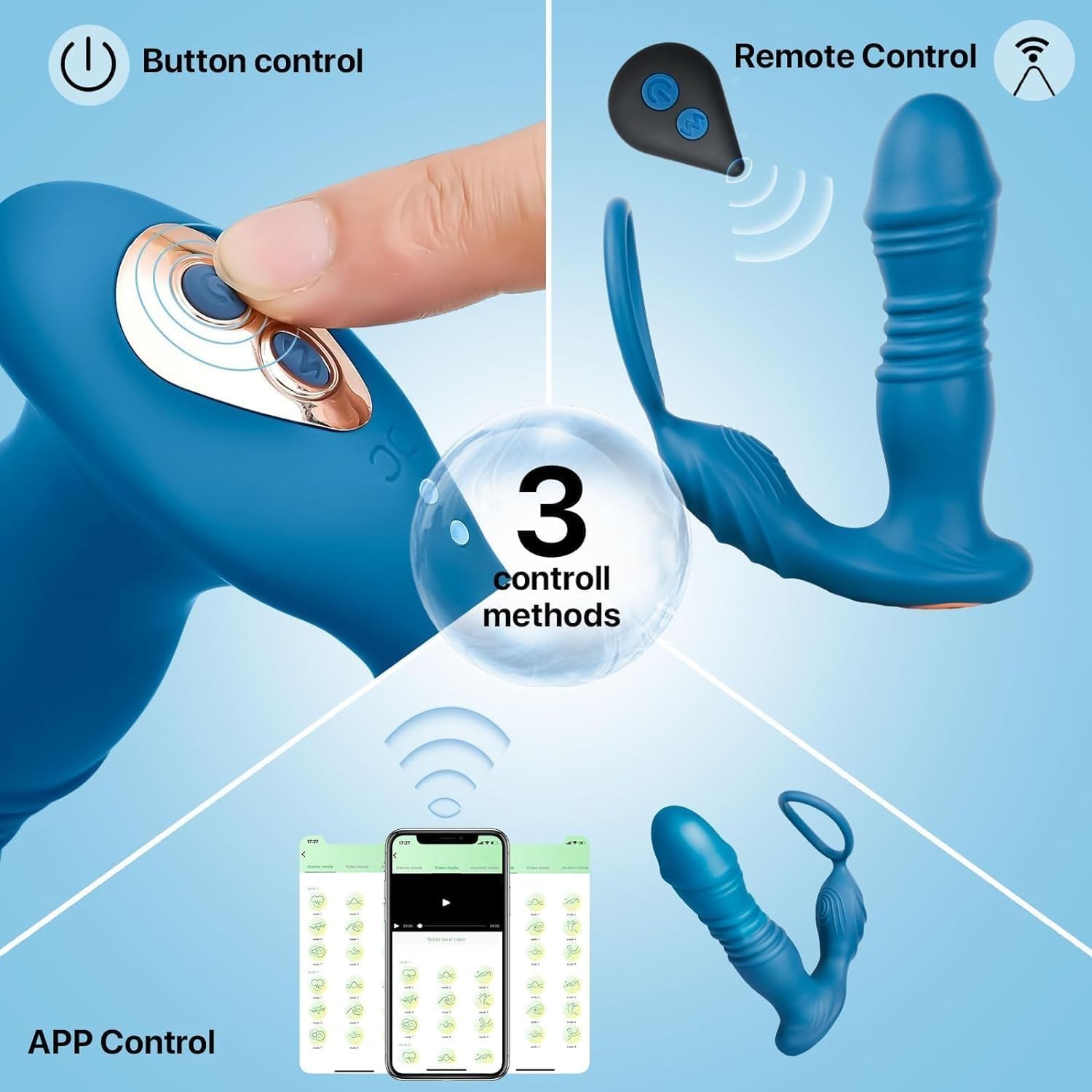 Massaggiatore prostatico con anello, vibratore 3 in 1 per uomo con funzione di chat AI, giocattolo erotico, anello vibrante con 7 modalità, vibratore per uomo