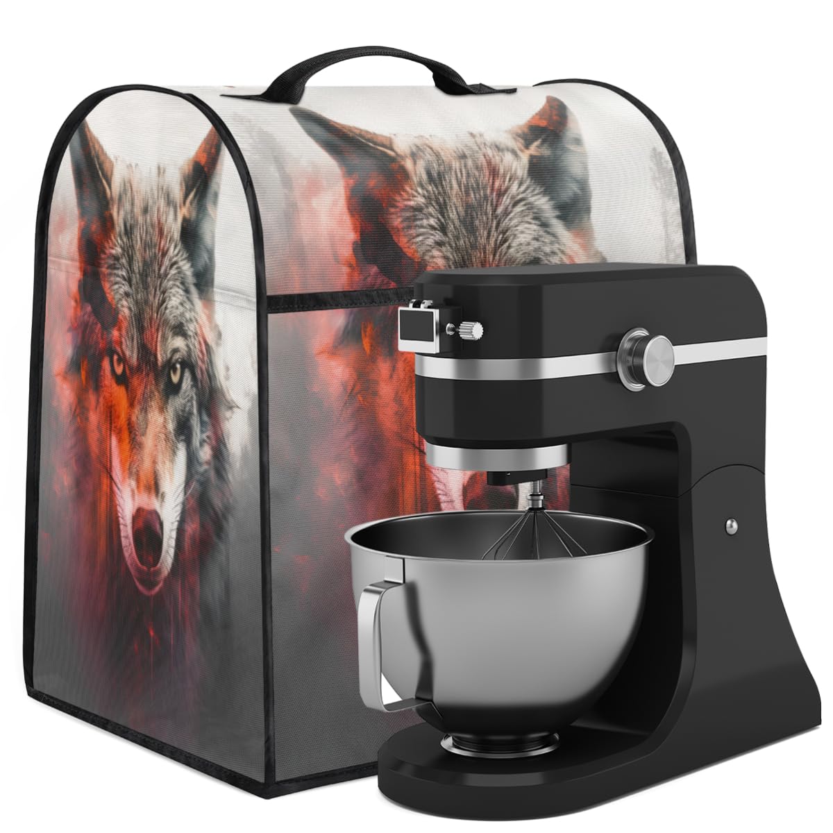 Coffee Maker Cover Wolf Head Kitchen Appliance Covers Small Appliance Covers Blender Cover Juicer Cover Dust Covers for Kitchen Appliances with Top Handle and Pockets,Washable,C278
