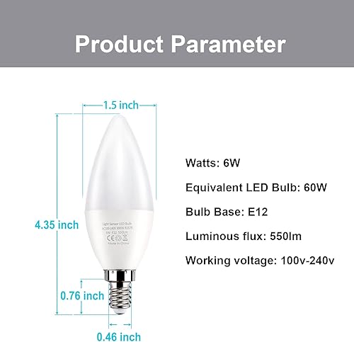 Miniatura 6 de Bombillas de luz del atardecer al amanecer, bombilla con sensor de luz E12, equivalente a 3000 K, bombilla LED E12 de 60 W, encendido y apagado