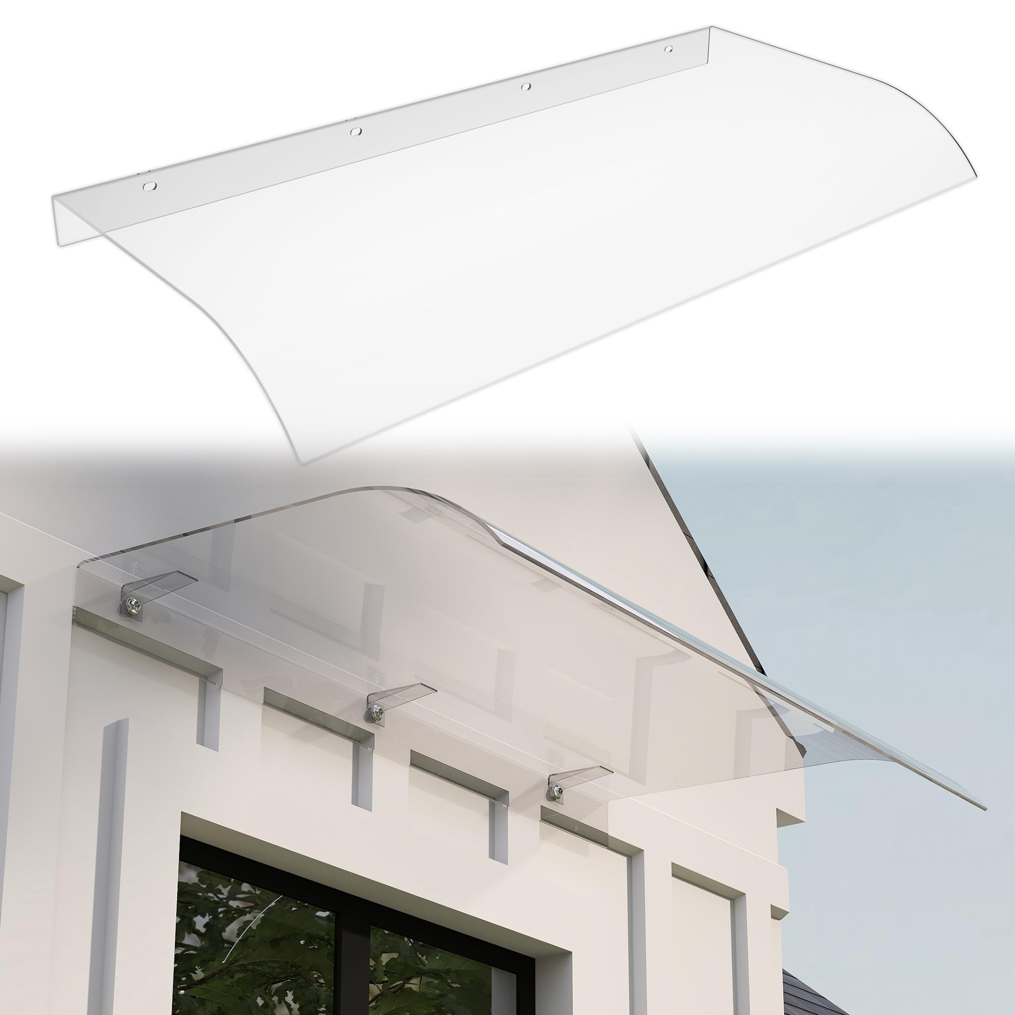 YEATHOR Canopy, Front Door Canopy, Transparent PET Arched Canopy, 3.5 mm Thick, Rain Cover, UV Protection, Porch Canopy Awning for Window, Patio, Balcony, 50 x 100 cm