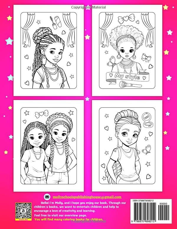 Fashion & Hairstyles Coloring Book For Black Girls: 50 Beauty and Fashion Style Coloring Pages Suitable for Developing Creative Expression for Black & Brown Girls Ages 8-12 with Naturally Curly Hair. - Image 2