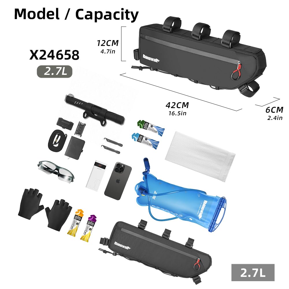 Rhinowalk Bike Triangle Bag - Waterproof Under Top Tube Bag, Cycling Accessories (Black, L (2.7L))