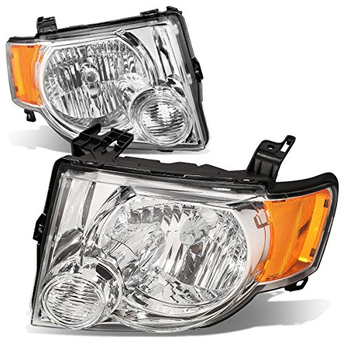 DNA Motoring HL-OH-FESC08-CH-AM Chrome Amber Headlights Replacement For 08-12 Escape