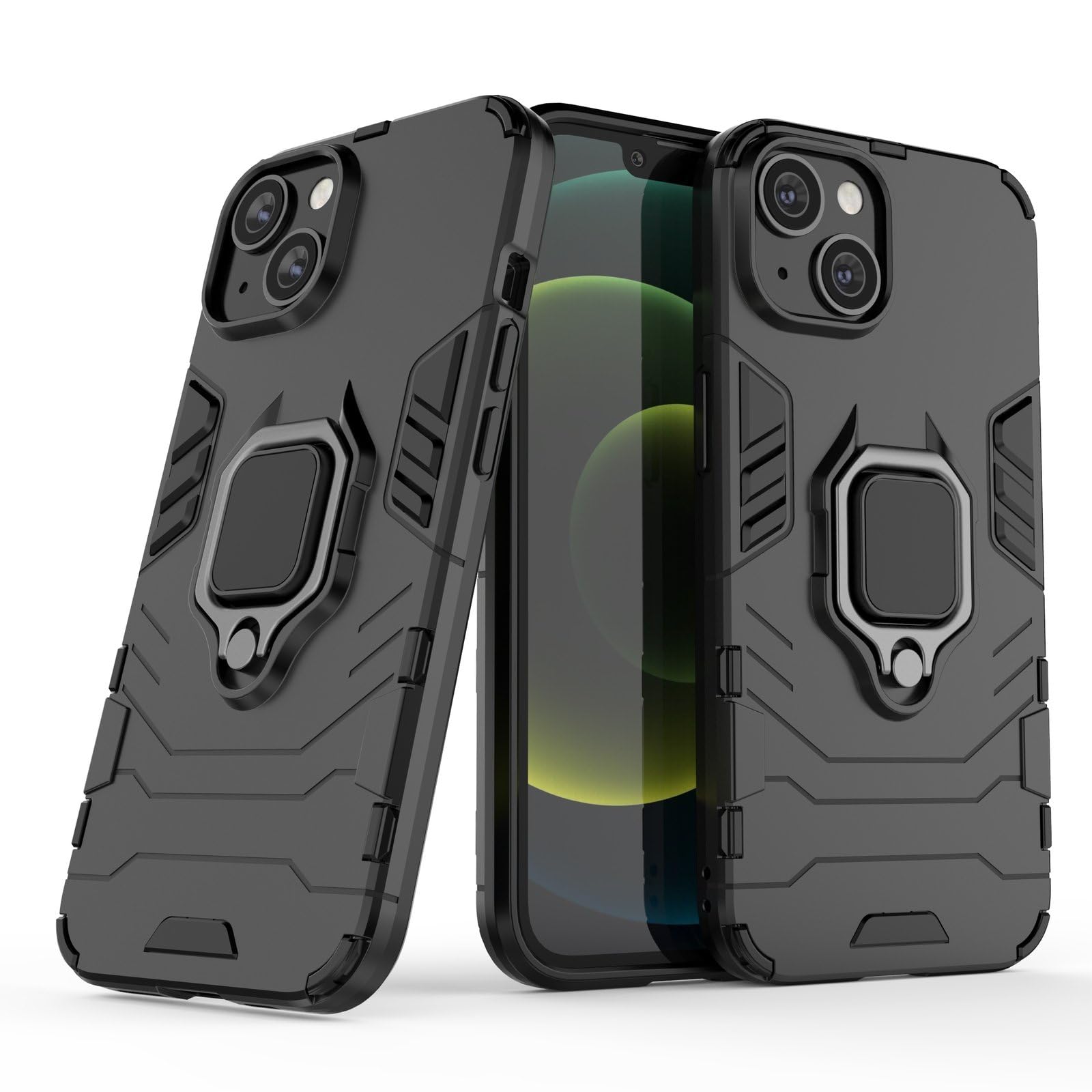 Max Power Digital Cover per IPhone 14 con Anello, Custodia Supporto Magnetica Rigida Resistente Antiurto Doppio Strato Protettiva Calamita Bumper Case (IPhone 14, Nero)