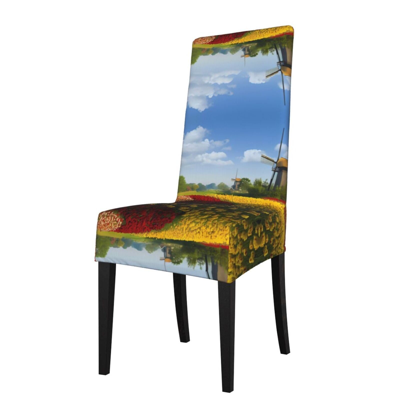 Yyhwhjde Black Tulips Field Prints Dining Chair Throw Covers - Stretchable Spandex Slipcovers For Chair Protection & Refreshing Your Dining Room