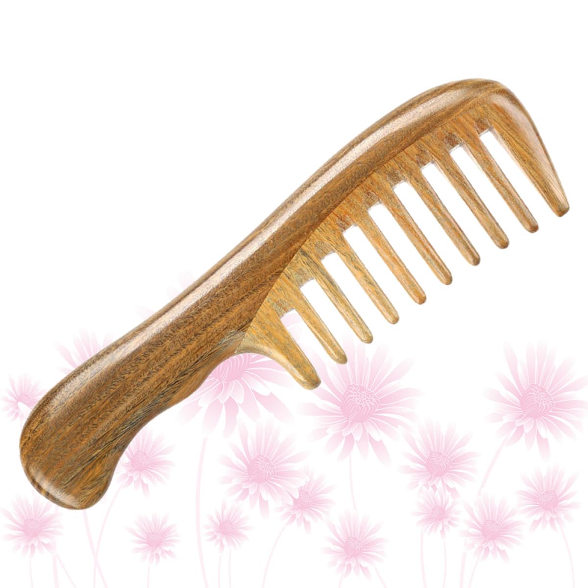 SOLUSTRE 1pièce Peigne Massage Cheveux Bois de Santal Naturel Large Dent Dense Démêlant et Massant pour Chevelu Portable et Adapté Cheveux Bouclés et Usage Quotidien