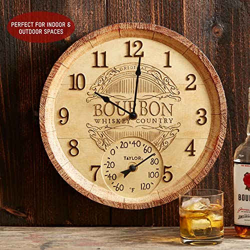 Taylor Bourbon Barrel Poly Resin Indoor And Outdoor Clock And Thermometer, 14 Inch, Multi-Color #TOP5