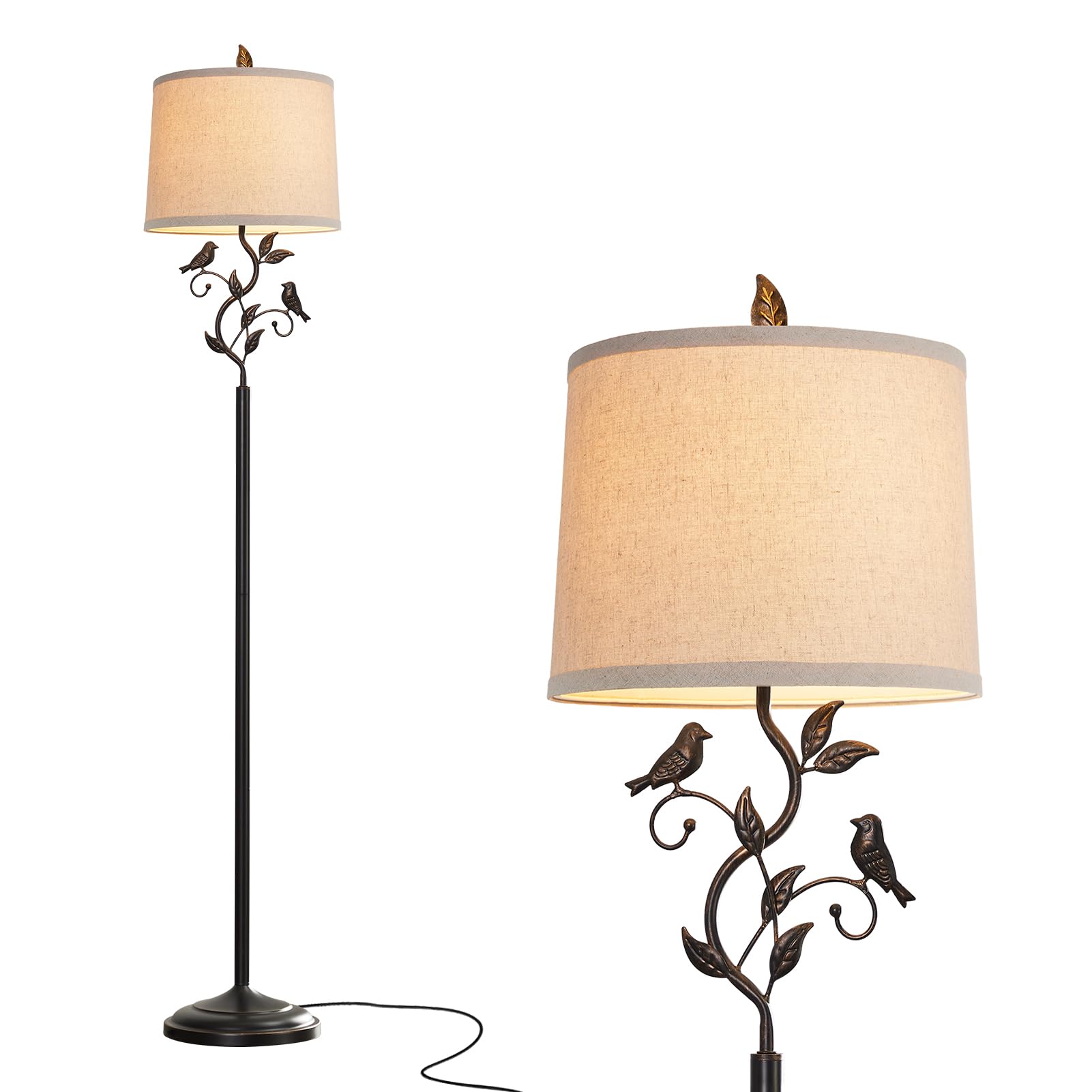 RORIANO 63" Rustic Leaf Floor Lamp for Living Room, Unique Bird Tall Standing Lamp with Rotary Switch, Vintage Floor Lamps for Bedroom Study Room,