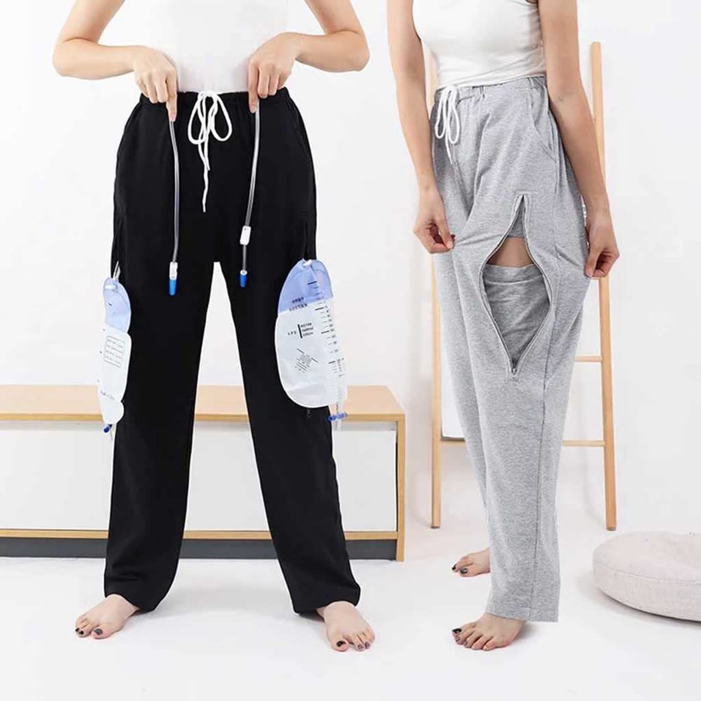 Pantaloni con Sacca per urina - Assistenza per incontinenza per Anziani e pazienti - Pantaloni con catetere, Taglia Media
