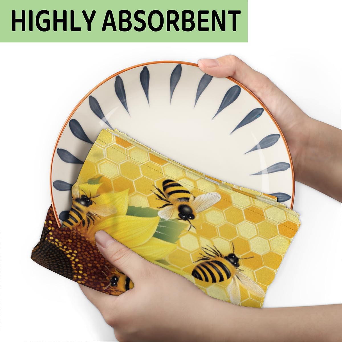 Paños de cocina de 45 x 72 cm, paños de cocina suaves y absorbentes de microfibra de secado rápido para baño, decoración del hogar, girasol, abeja, paquete de 4