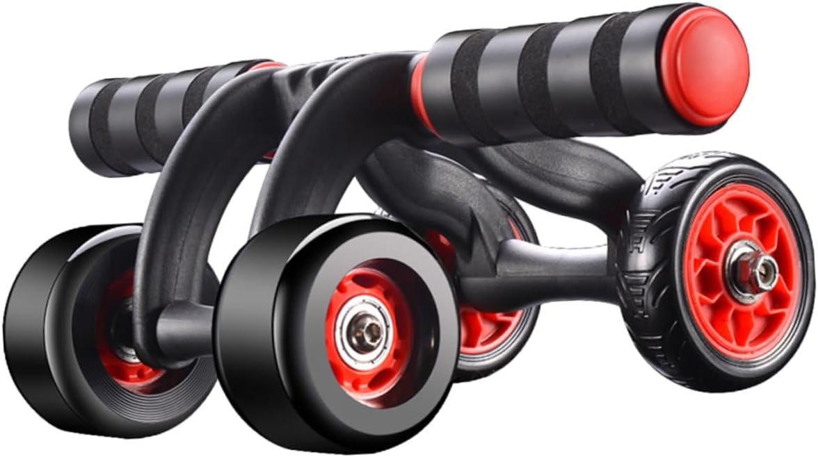 1Pc Abdominal Fitness Roller with Automatic Spring Back Mute Four Wheel Design Includes Knee Mat Home Use Exercise Device for Core Strength and