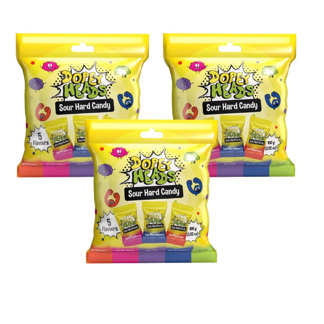 HALAL | Assorted | Sour Hard Candy | Watermelon | Strawberry | Grape | Blue Raspberry | Apple | Pack of 3 | Weight 100g Each (Assorted Sour Hard Candy)