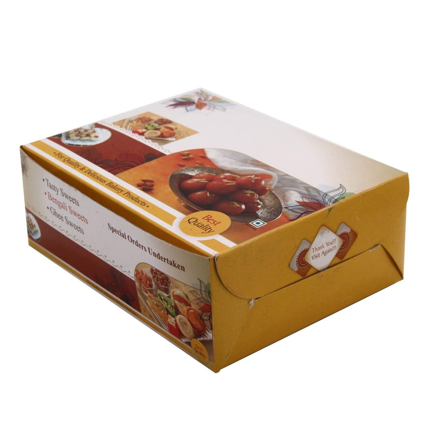 Yubeko Sweets Packing Paper Box for Snacks Storage Box, Empty Gift Packaging Paper Boxes, Dry Fruit & Laddoo Packing, Size (Random Print Design Square) (500 Ml) (Pack of 100pieces)