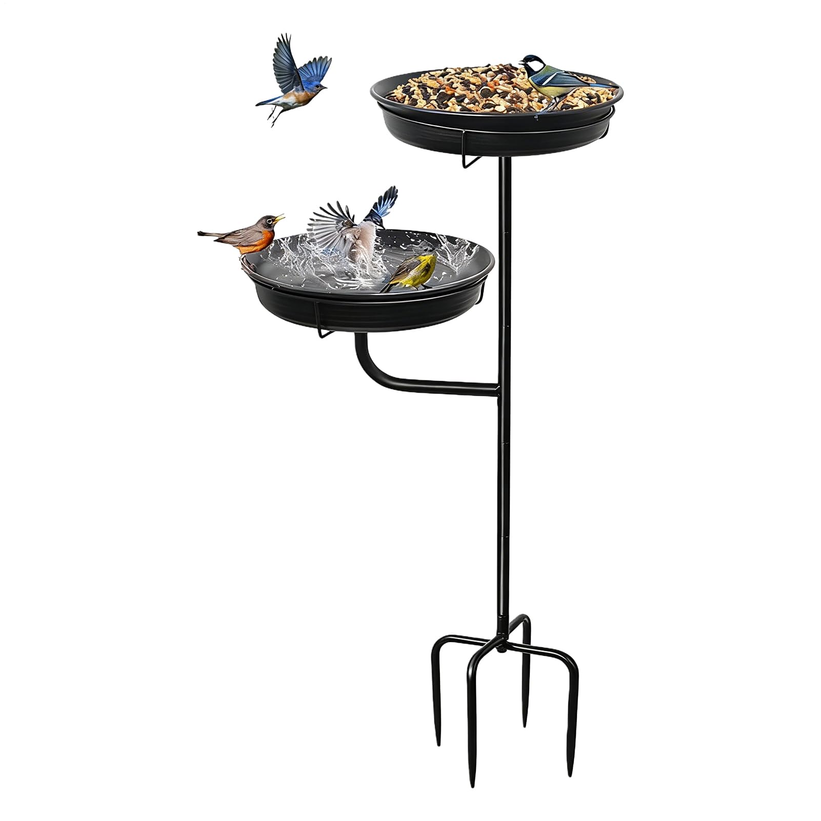 Bebedero para Pájaros Exterior Cuenco De Pie De Metal | Bebedero De Metal Con Base De Estaca De 4 Púas en Exterior, Jardín, Patio, Terraza, Pabellón, Decoración de Césped,