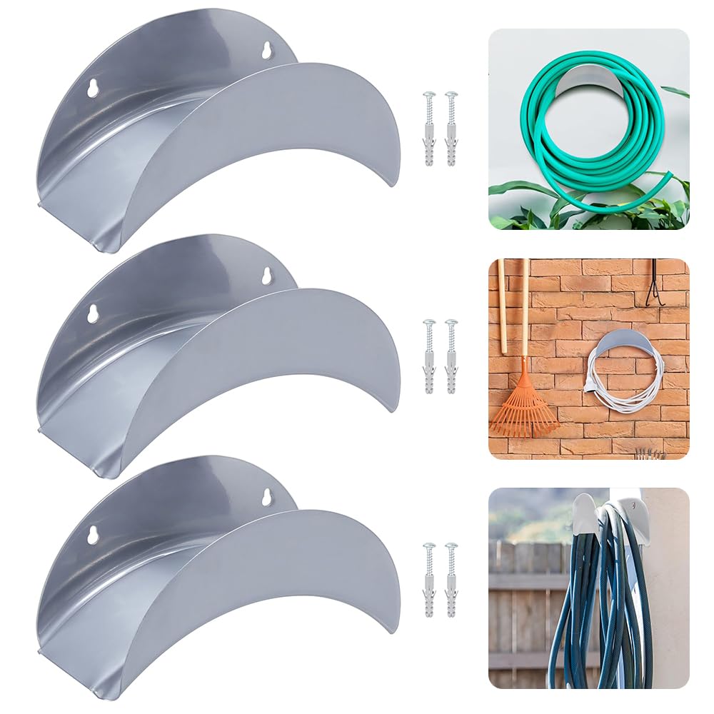 Schlauchhalter Wand,3 Stück Gartenschlauchhalter,Gartenschlauch Halterung 28 x 13 x 13 cm,Schlauch Aufhänger aus Metall,mit 6 Schrauben und 6 Dehnbolzen,für Schlauchaufhängung