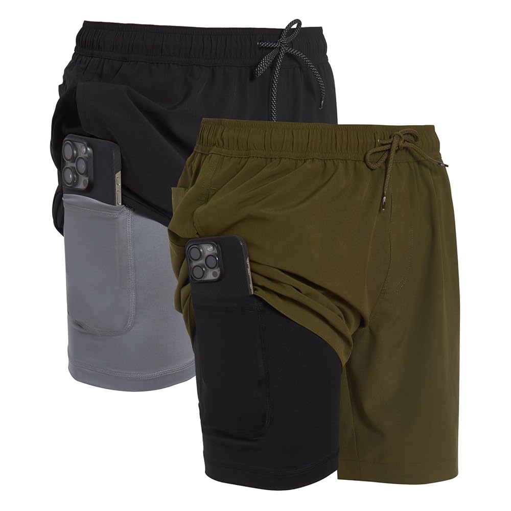 Dreamwave Mens 2 Pack Swim Trunks with Compression Liner