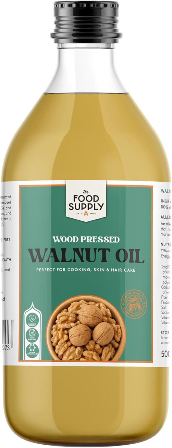 Walnut Oil 500ml – 100% Pure, Unrefined & Chemical-Free – Rich in Omega-3, Antioxidants & Vitamin E – Premium Wood Pressed Oil for Cooking, Skin & Hair