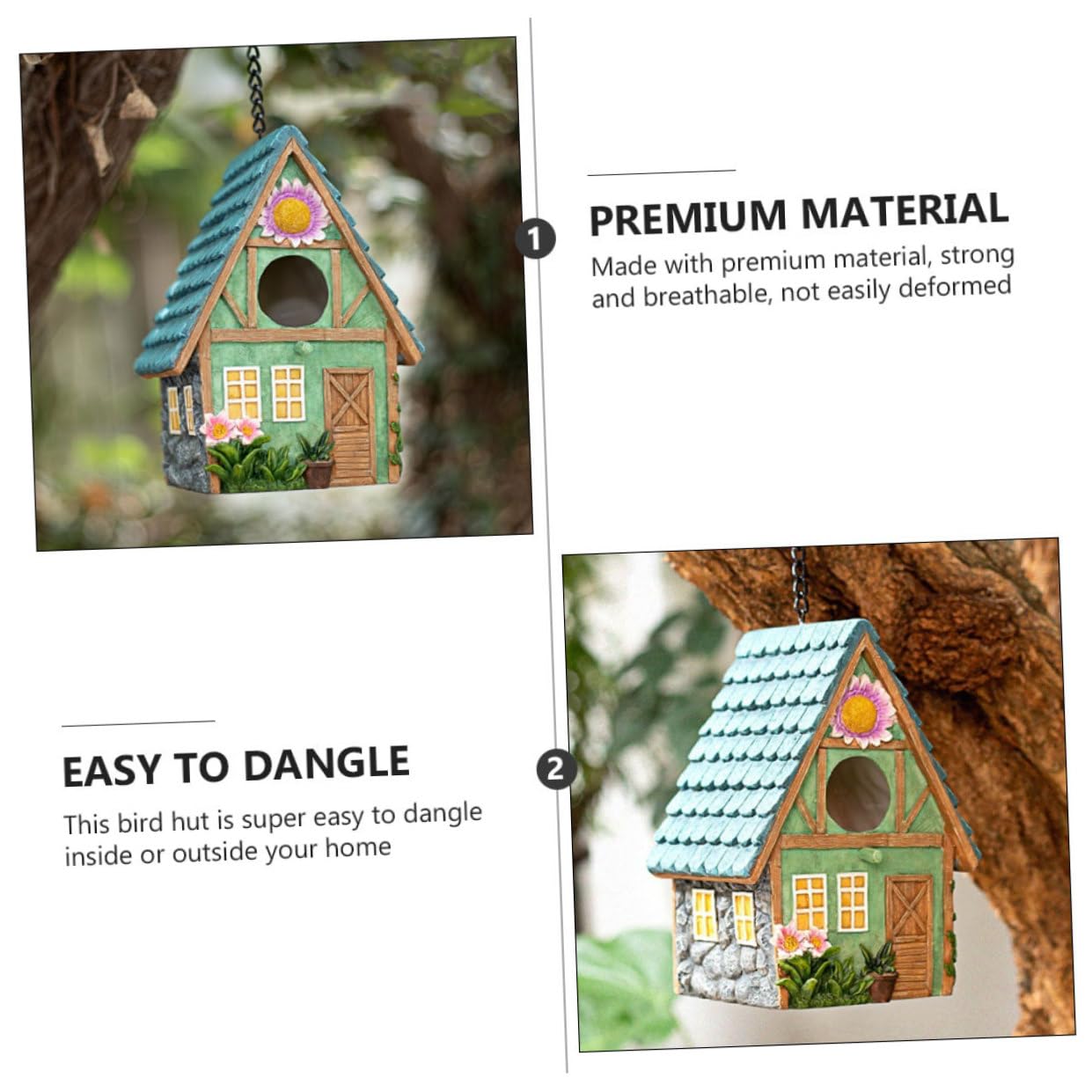 VILLCASE Nido de Pájaro Colgante de Resina Estilo Rústico, Lugar Cálido y Protegido para Aves, Fácil de Colgar, Decoración para Jardín Exterior y Patio