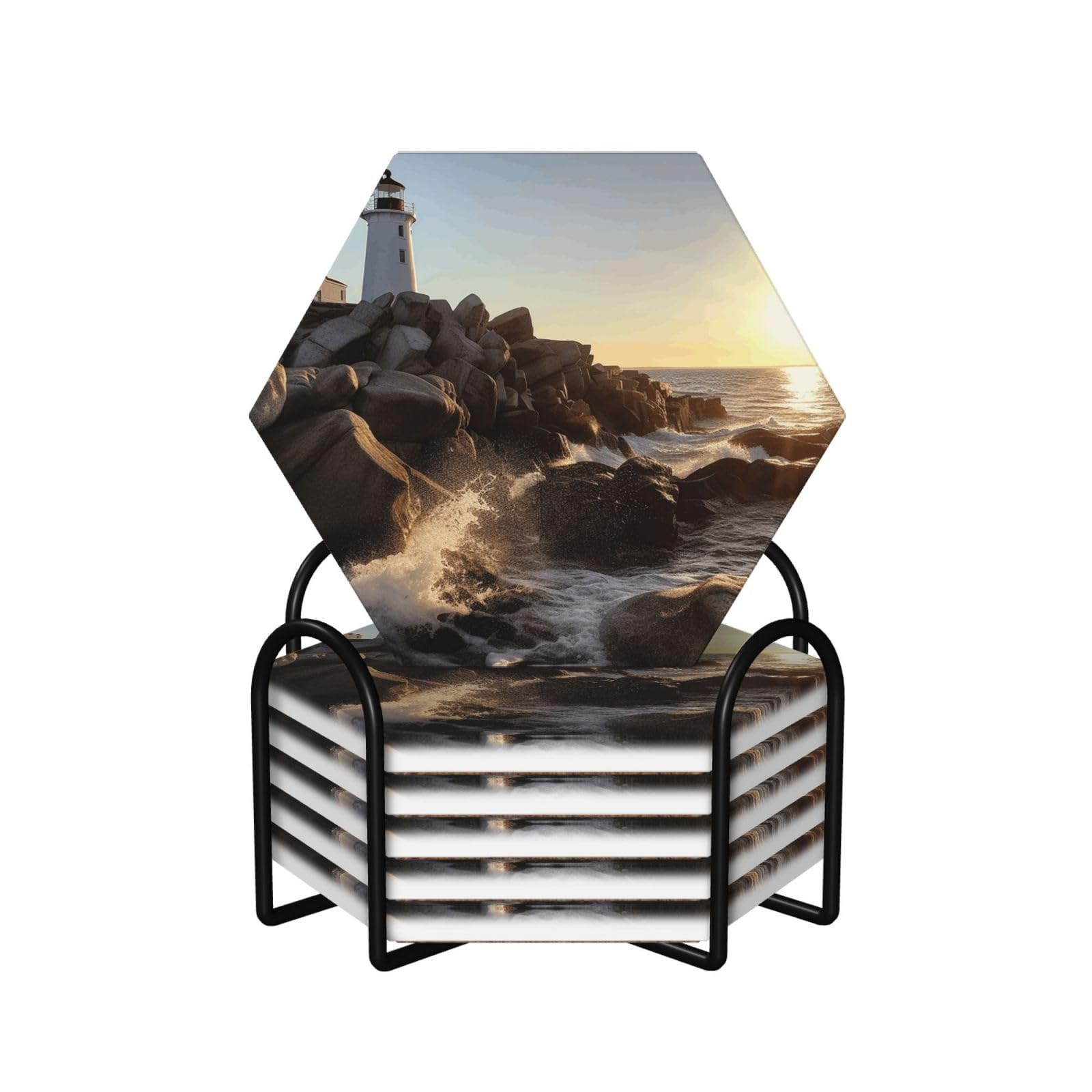 Dessous de verre absorbants en céramique anti-rayure lot de 6 pièces motif phare