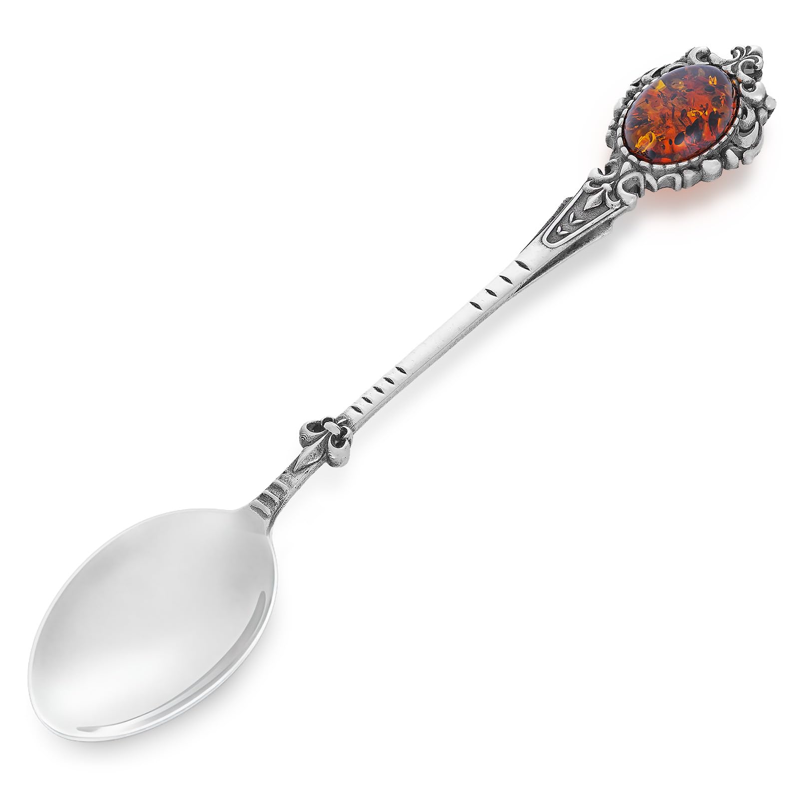Silver Spoon with Amber 925 Silver Tsar Style - Christening Gift, First Birthday, Decorative Keepsake with Case Guaranteed