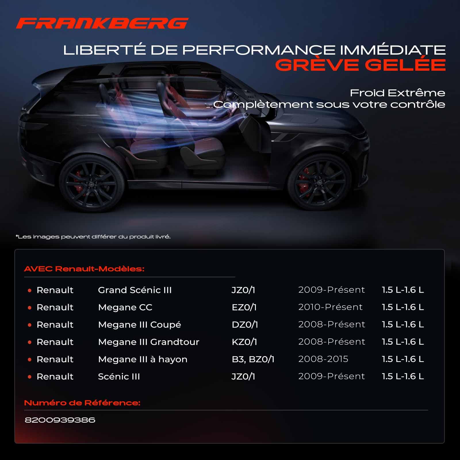 Frankberg Compresseur de climatisation avec embrayage 8200939386 | Compatible avec: Scénic III JZ0/1, M.e.g.a.n.e III Combi Van KZ0/1, M.e.g.a.n.e III Grandtour KZ0/1