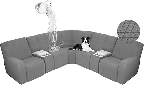 Miniatura 57 de ALIECOM Fundas impermeables para sofá seccional reclinable para sofá seccional reclinable elástico en forma de L, fundas de esquina lavables de