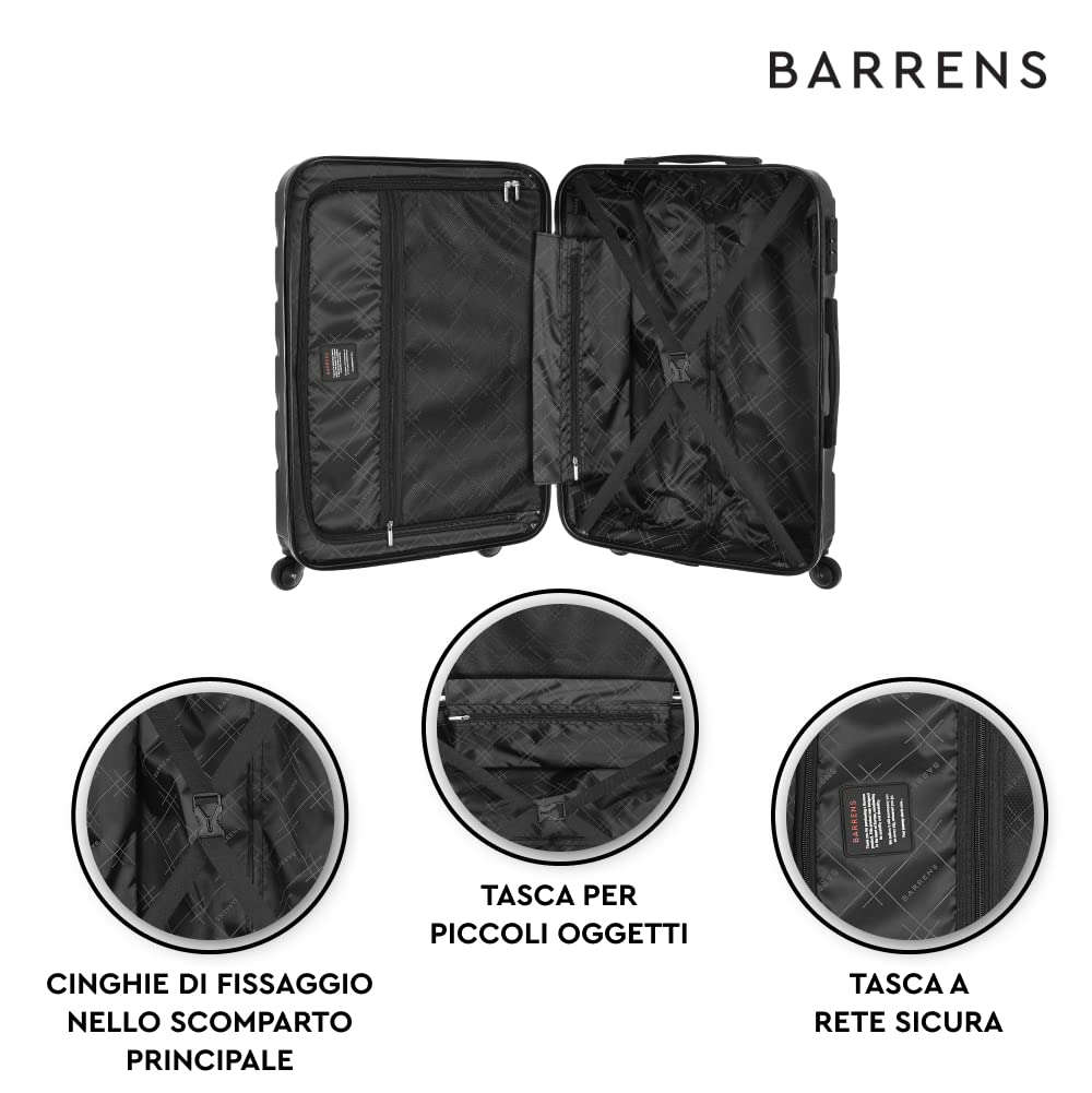 BARRENS Valigia media | Bagaglio da stiva | 67x46x26 cm | 63 L | Valigia da viaggio Cipher Lock | Ruote 4x360 | Custodia rigida | Compatibile con le compagnie aeree | Nero