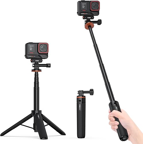 Miniatura 8 de UURIG Mini trípode extensible de 22 pulgadas para teléfono con control remoto trípode para selfie cabeza de bola de 360 trípode de cámara con clip
