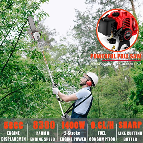 Pole Saw Gas Powered, Reach To 16 Ft Extendable Tree Trimmer Powerful 58Cc 2-Cycle Gas Chainsaw Cordless Tree Pruning Saw For Tree Trimming And Branch Cutting #TOP2