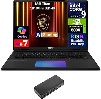 Titan AI Gaming Laptop 18" 120Hz Mini LED 4K Display (Intel Ultra 9-285HX, GeForce RTX 5090 24GB, 64GB DDR5, 2x4TB PCIe SSD (8TB), Per Key RGB KB, 2 Thunderbolt 5, Win 11 Pro) w/USB-C Dock
