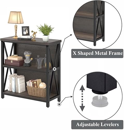 Miniatura 8 de FATORRI Estantería industrial de 5 niveles y estantería pequeña para oficina en casa (marrón nogal)