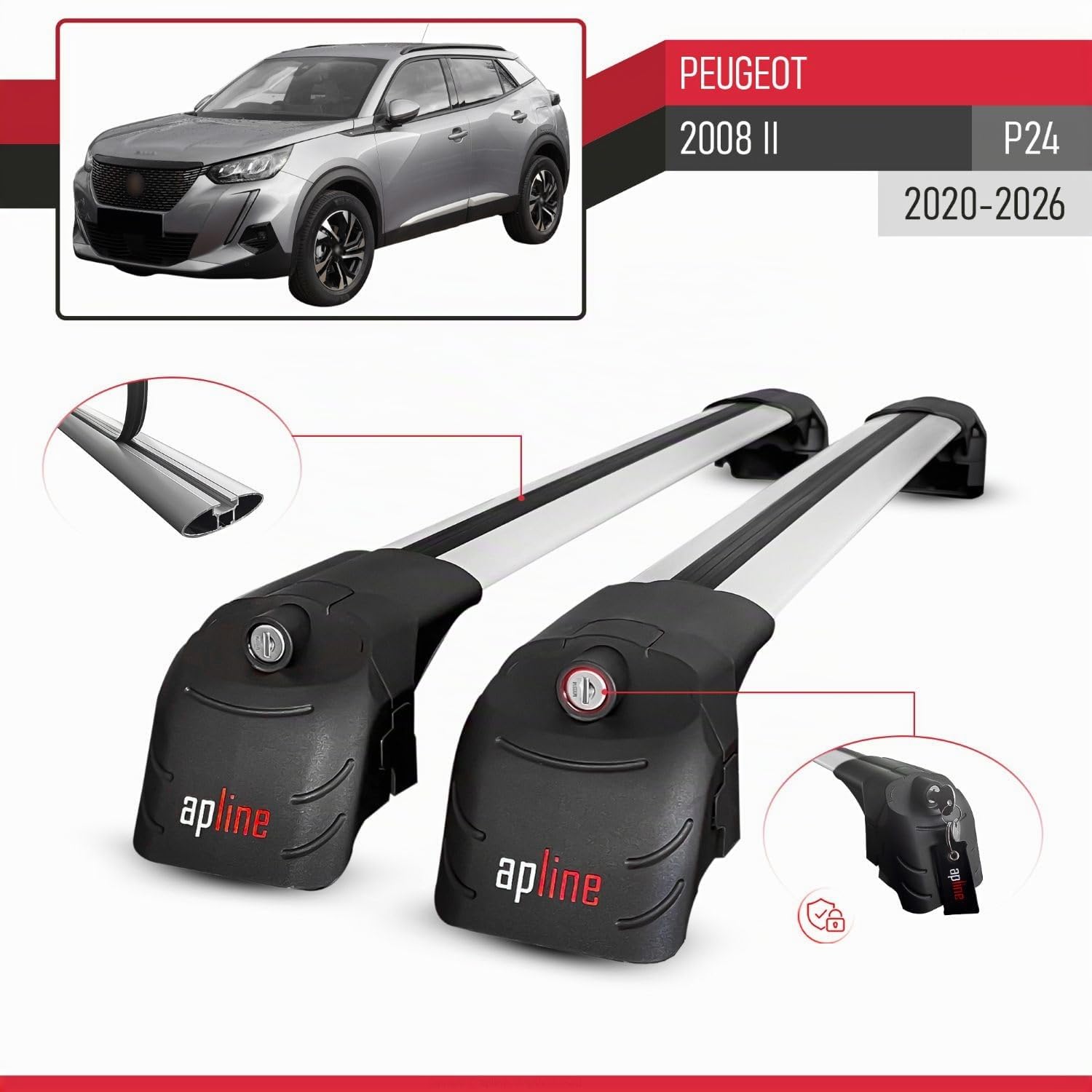 Compatibile con Peugeot 2008 II (P24) 2020-2026 Modello ACE-2 Barre Tetto Portapacchi Auto Barre Portatutto Grigio Alluminio 2 Barre