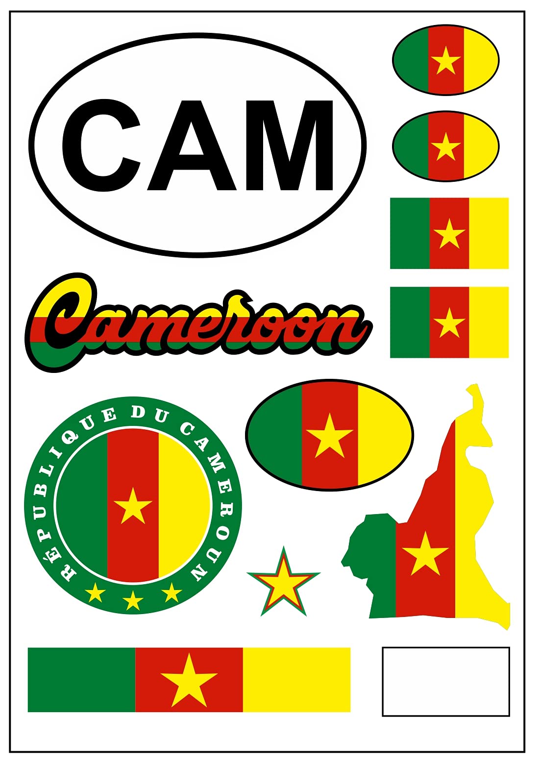 Daged Cameroon Sticker Card Pack of 11 Sticker Sheet – Car Motorcycle Biker Flag Decoration AK
