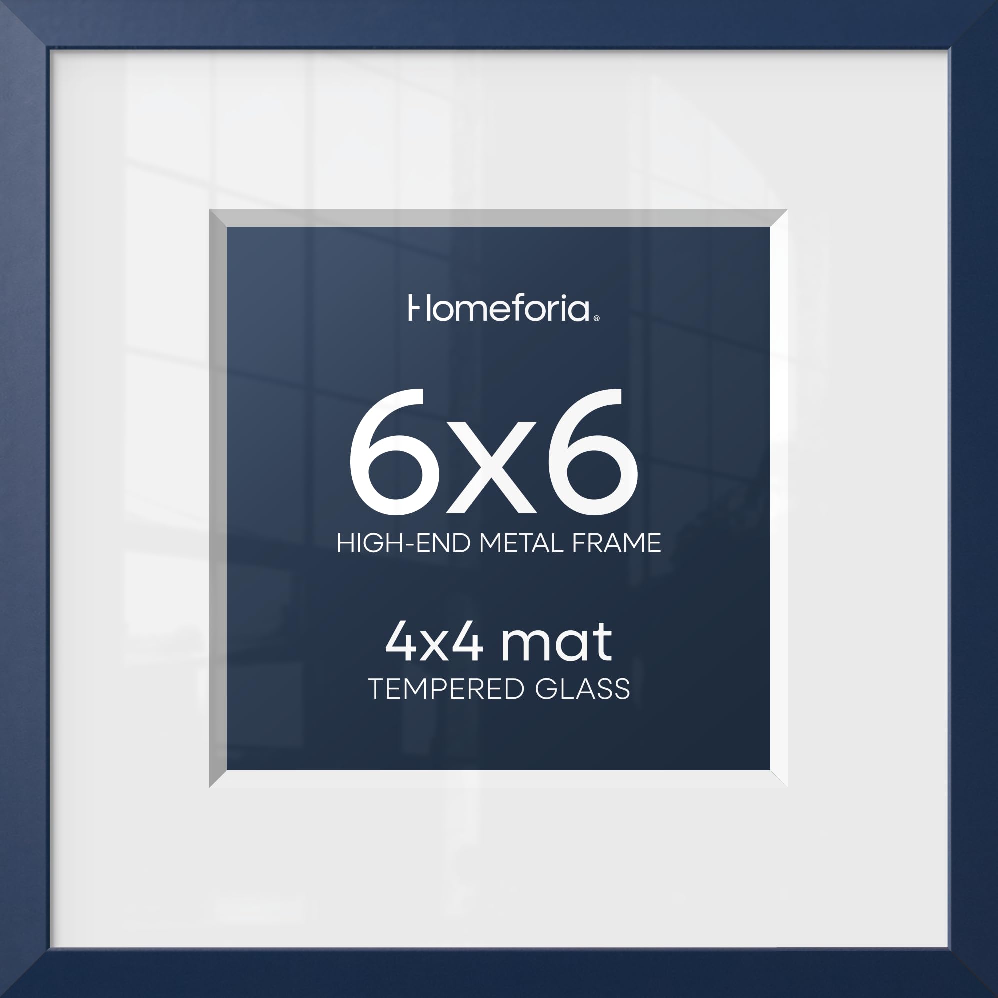 Homeforia 6x6 Blue Picture Frame, High-End Metal, 4x4 Mat, Glass | High End Aluminum, Tempered Glass, Acid-Free 4x4 Removable Mat, 6x6 in Edge-to-Edge Display 6x6, Wall Kit, Set Of 2