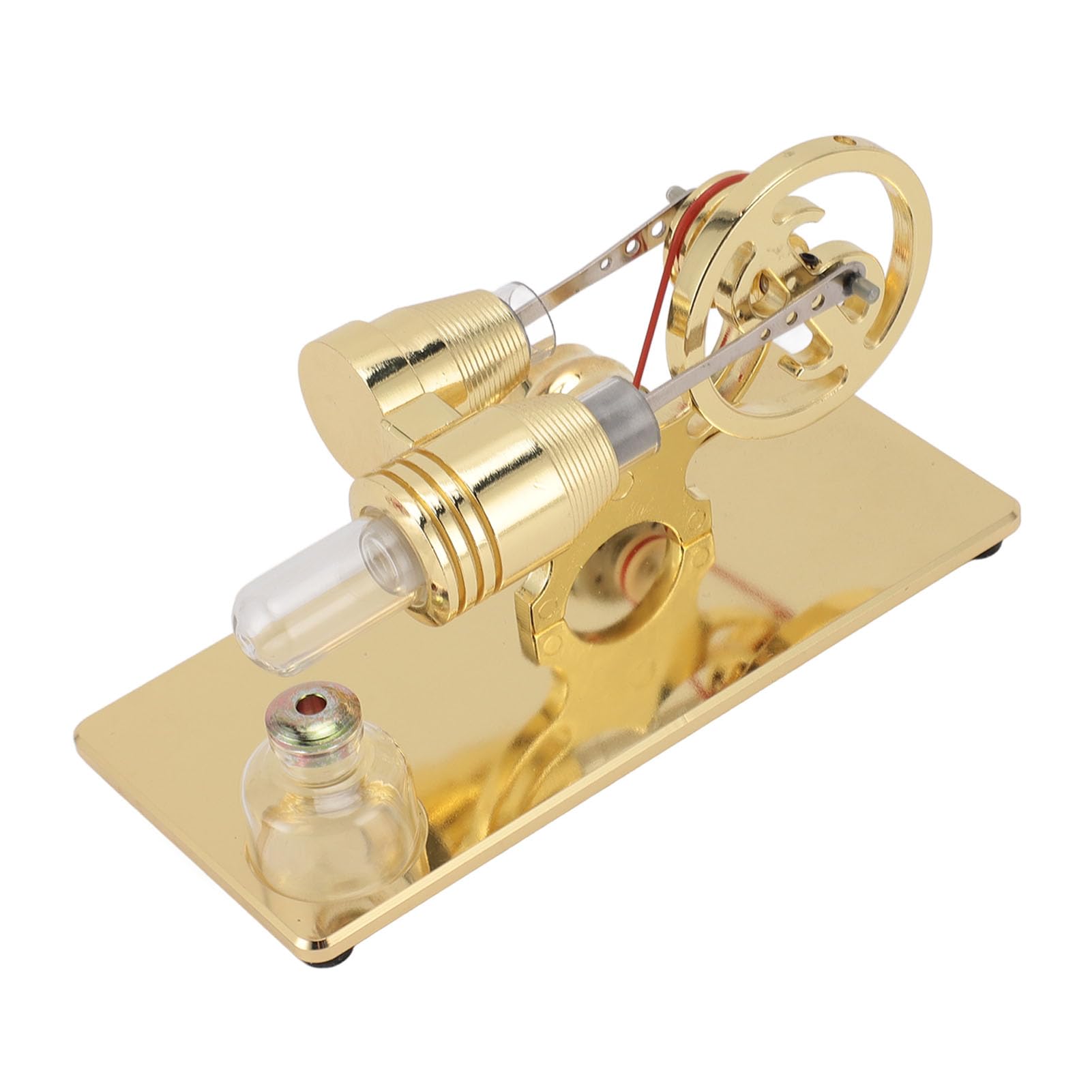 Alomejor Stirlingmotor-LED-Lichtmodell, Lernspielzeug für Kinderwissenschaftsprojekte, CNC-Grundplatte, 6,9 X 3,7 X 4,5 Zoll, Aluminiumlegierung, Glas (Gold)
