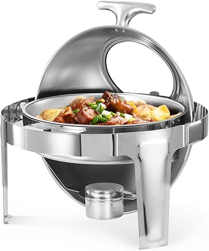 Amhier Juego de bufé de 6 cuartos de galón, plato de acero inoxidable con ventana de vidrio visible para catering, fiestas, hoteles y bodas