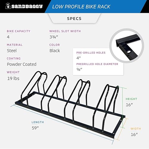 Miniatura 3 de Sandbaggy Portabicicletas comercial de perfil bajo, para exteriores, montaje en superficie, acero - 4 bicicletas (4 de capacidad (perfil bajo), 1)