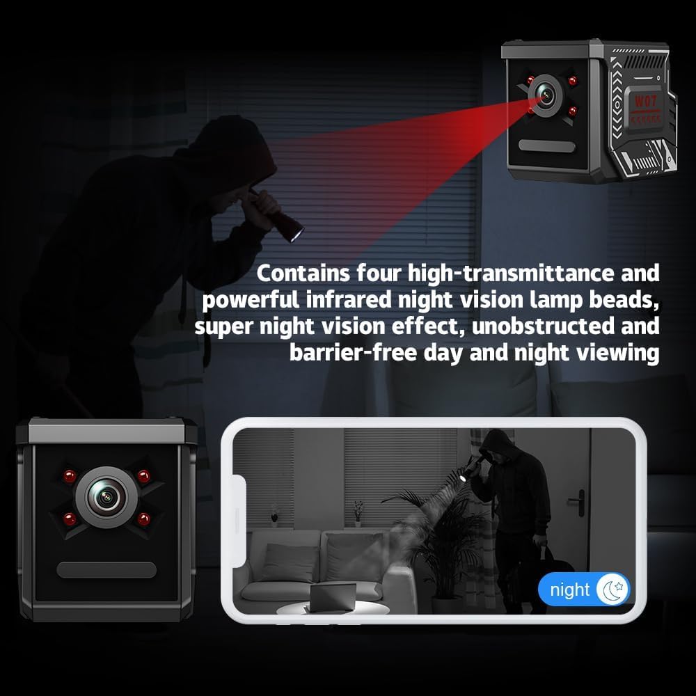Mini Caméra Espion sans Fil WiFi Bluetooth 2K Surveillance Intérieure Extérieure Vision Nocturne Détection Mouvement Enregistrement Distance