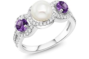 925 Sterling Silver Cultured Freshwater Pearl and Purple Amethyst Ring