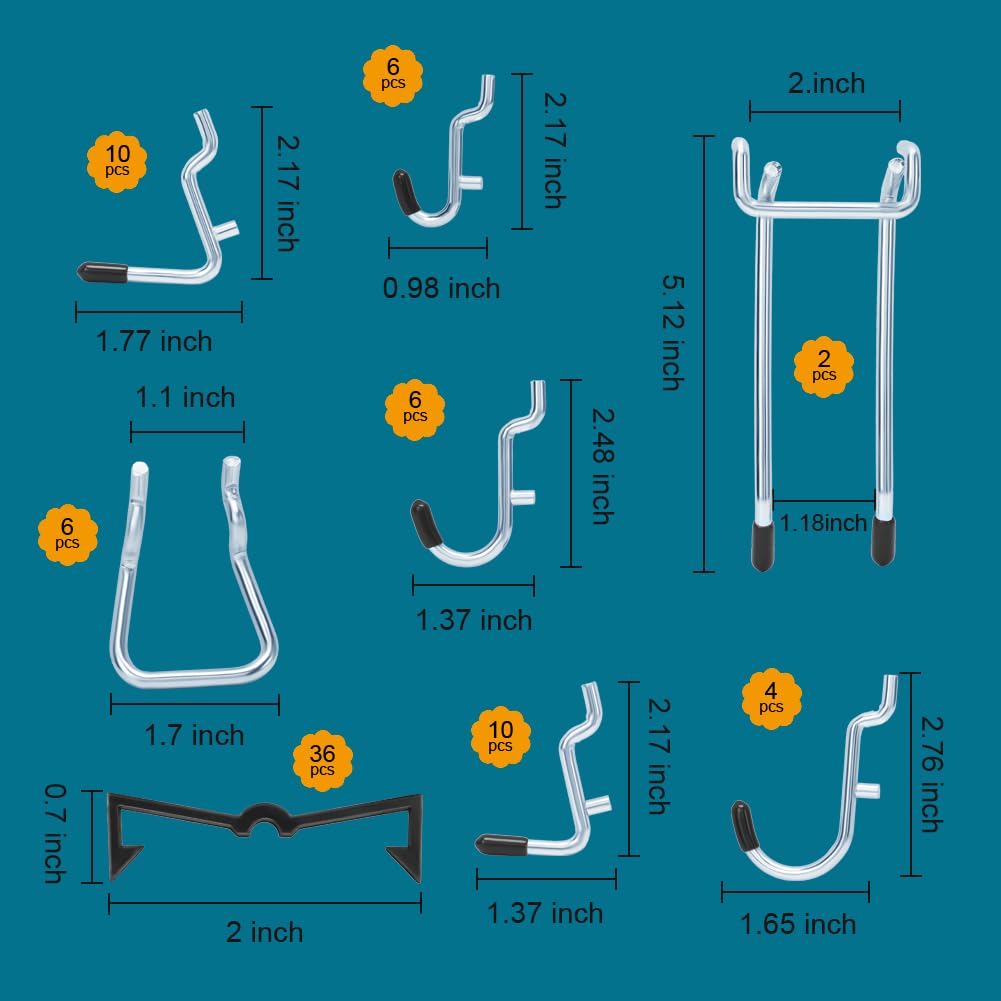 Accesorios de tablero de clavijas resistentes de 1/4 pulgadas, solo apto para tablero de clavijas de 1/4 pulgadas, incluye tres cestas y múltiples ganchos, ganchos de metal para colgar